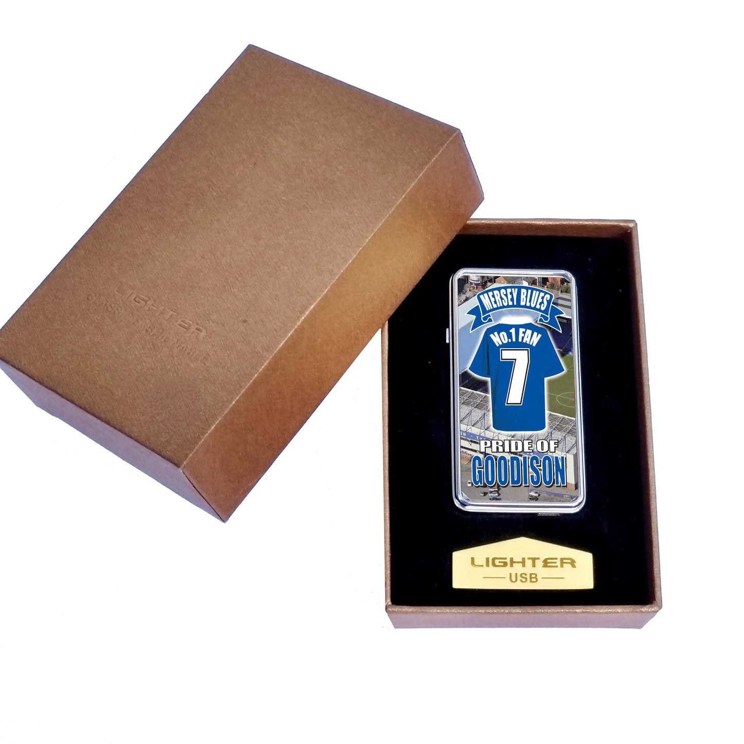 The People's Club No.1 Fan Football Shirt Rechargeable Gift Boxed Silver Metal USB Lighter Team-Everton