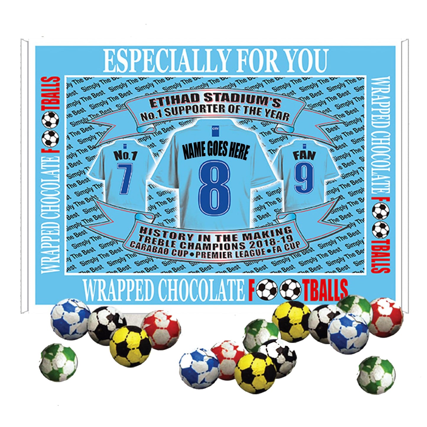 Manchester Blues Football Shirt Personalised Gift Boxed Sweets Variety
