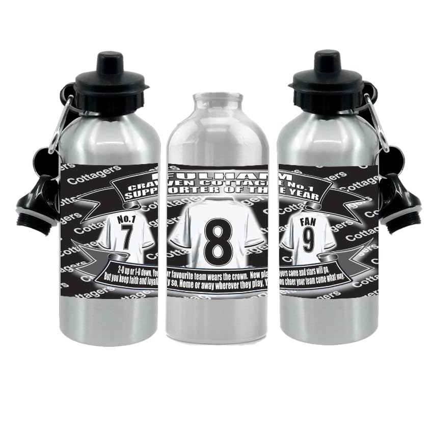 Fulham Football Shirt Silver Aluminium Two Lid Unisex Water Bottle Gift