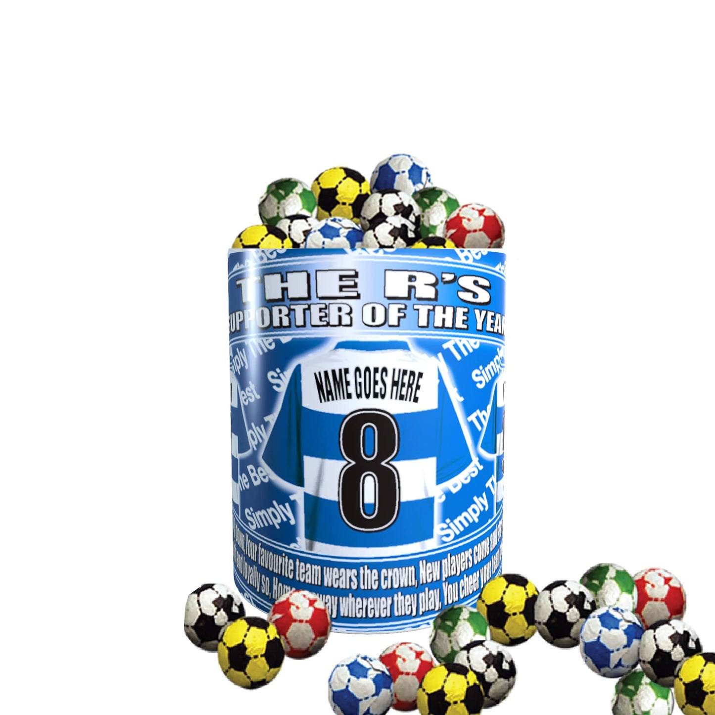 Queens PR Football Team Shirt Personalised Mug Gift with Chocolate Footballs
