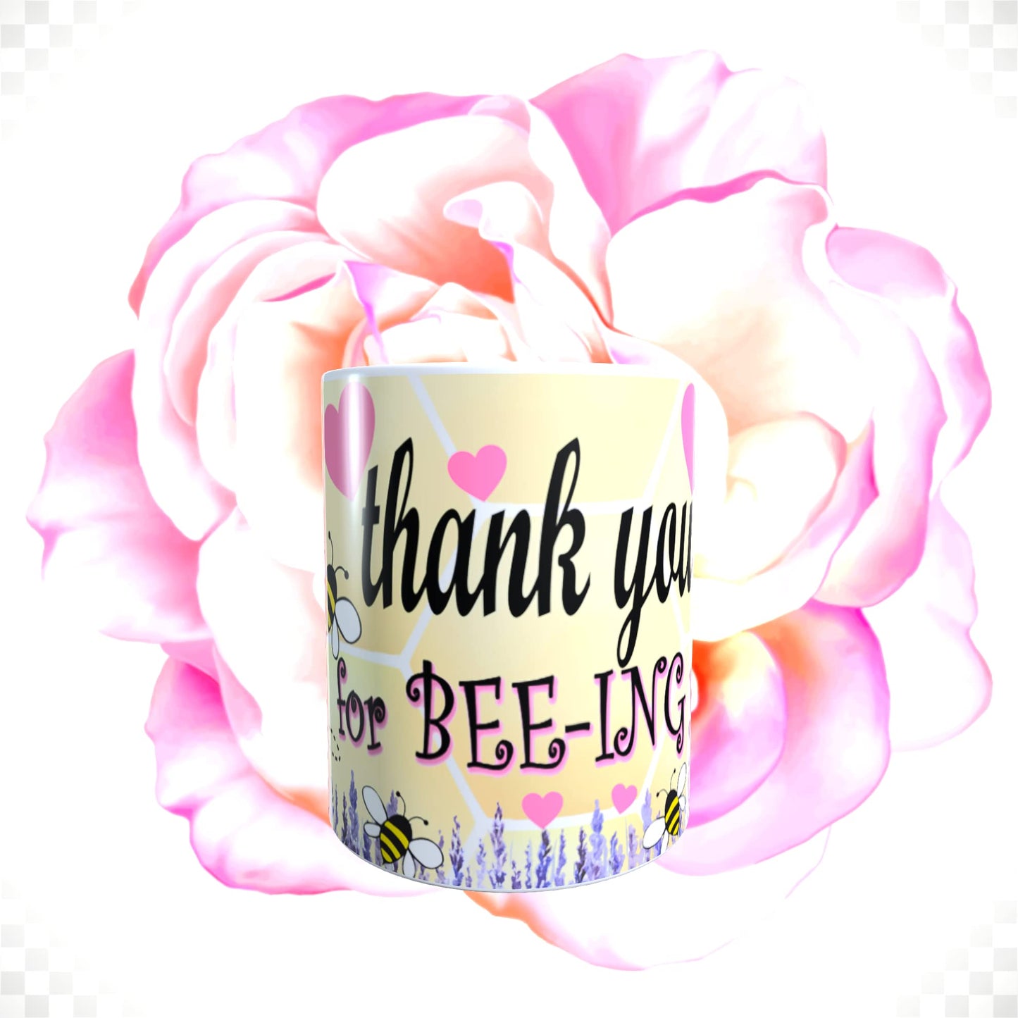 Honeycomb Yellow Pink Love Hearts Valentine's Day Any Occasion Mug Gift
