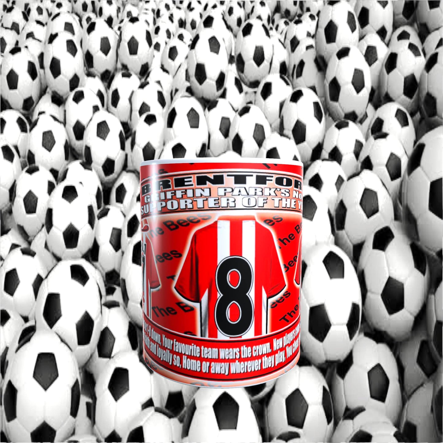 Brentford Football Team Shirt Mug Gift with Chocolate Footballs