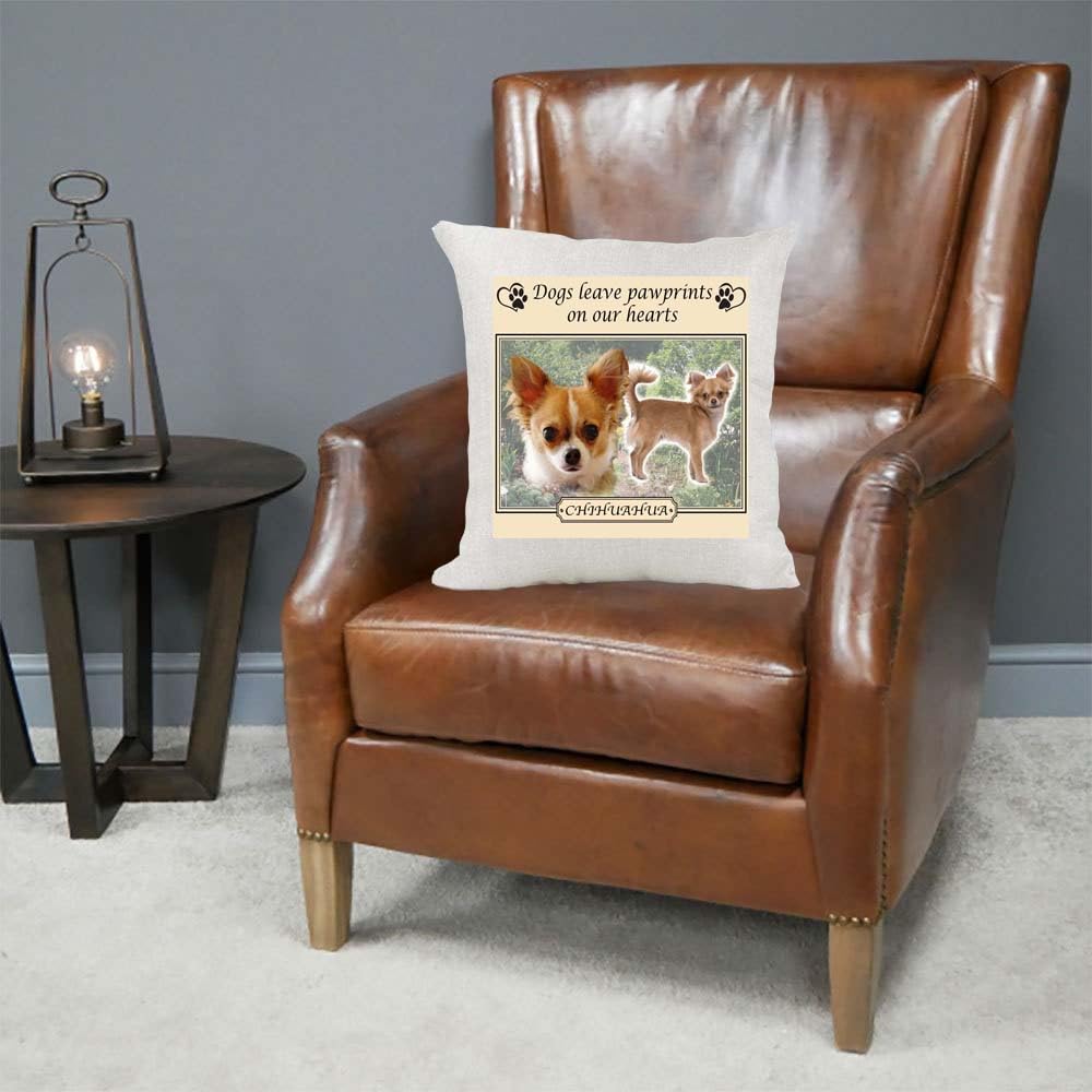 Chihuahua Dogs Leave Pawprints on our Hearts Country Canvas Style Cushion Cover Gift