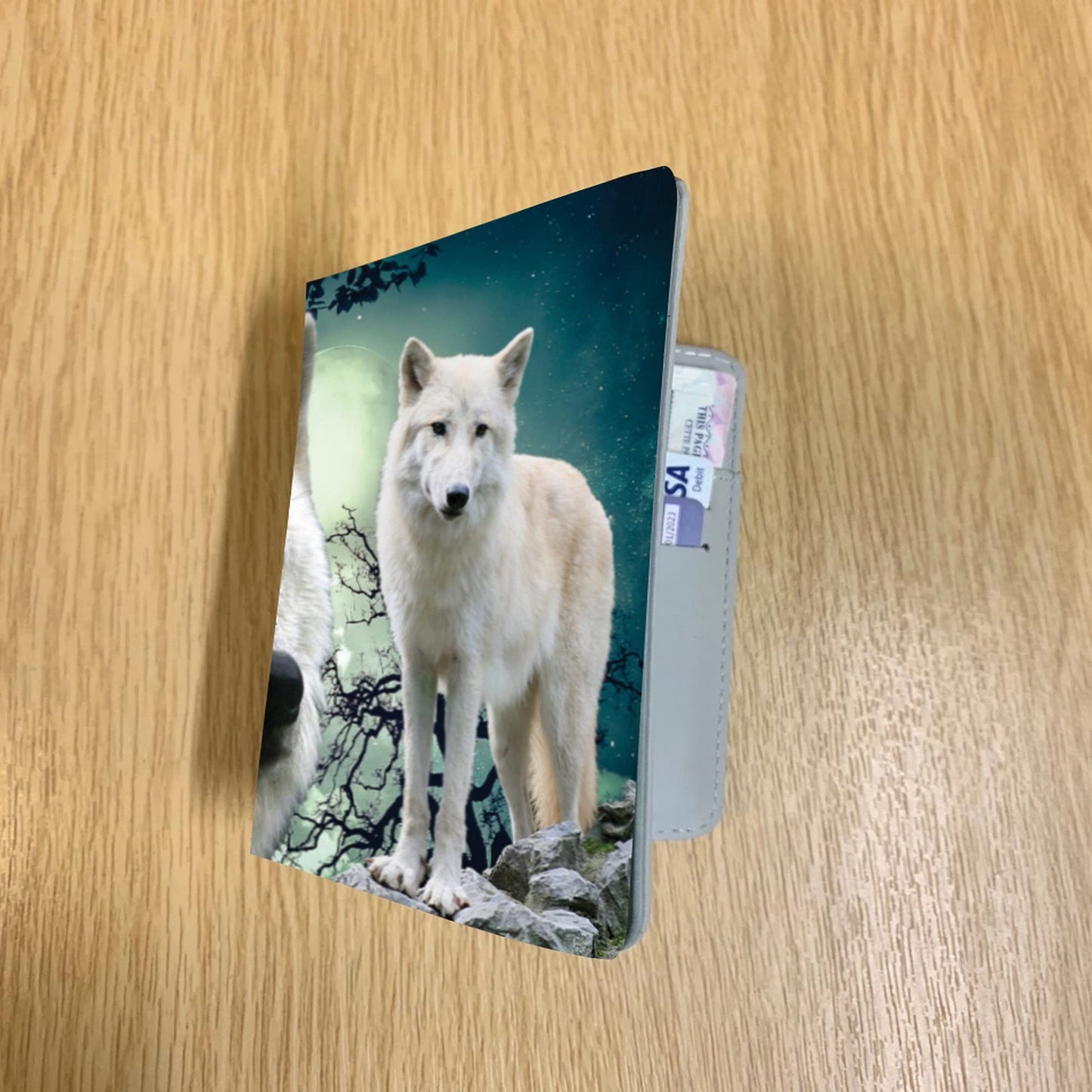White Wolf on a Rock Travel Passport Case Holder Gift