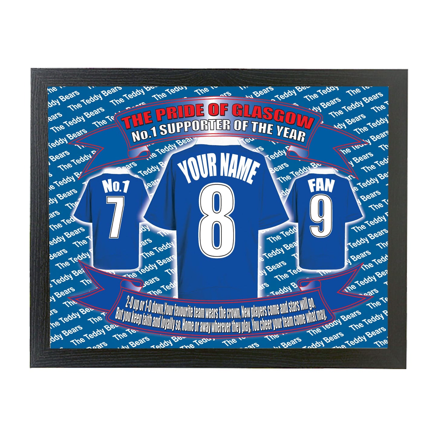 Glasgow The Teddy Bears Personalised Football Shirt Lap Tray Gift
