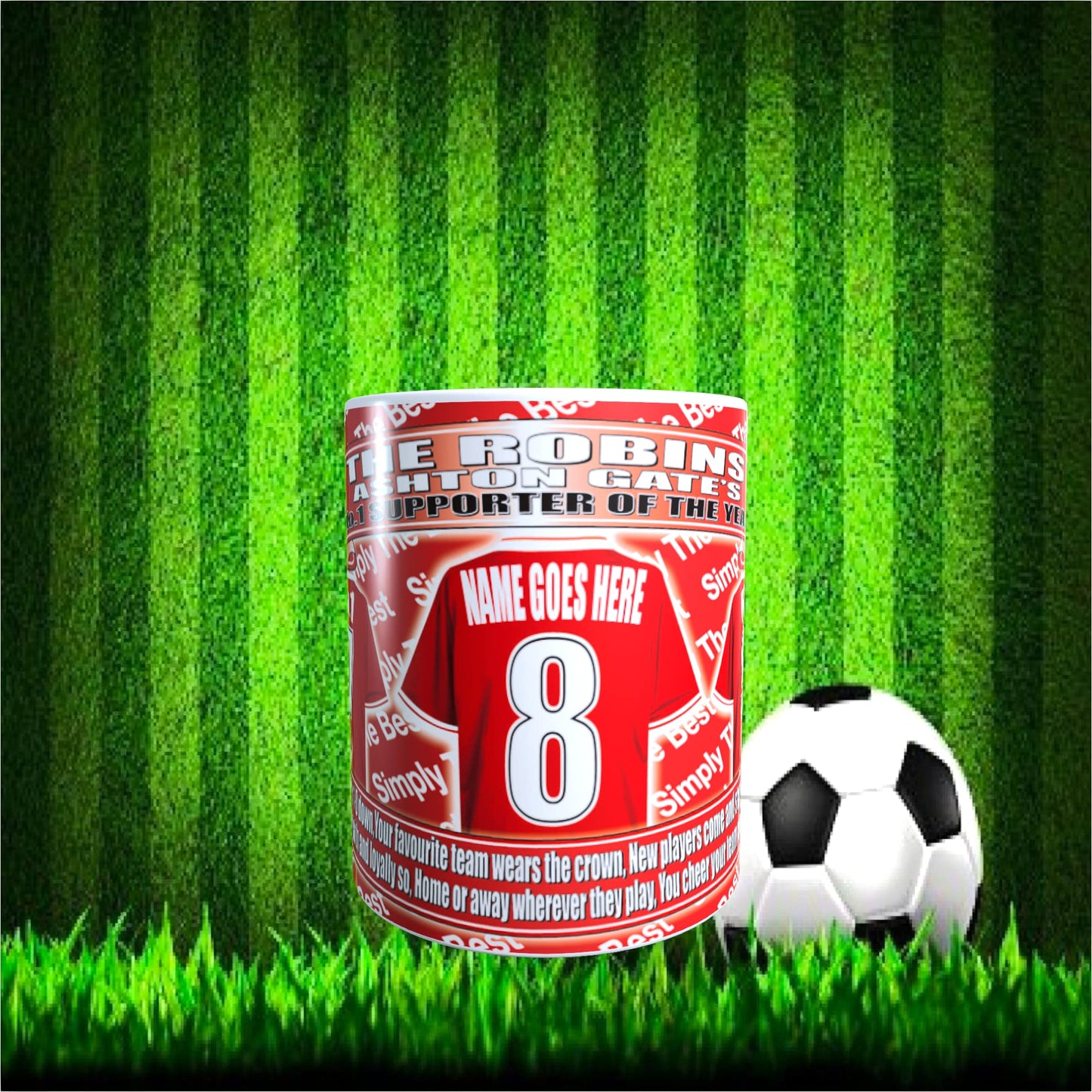 Bristol City Football Team Shirt Personalised Ceramic Mug Gift with Chocolate Footballs