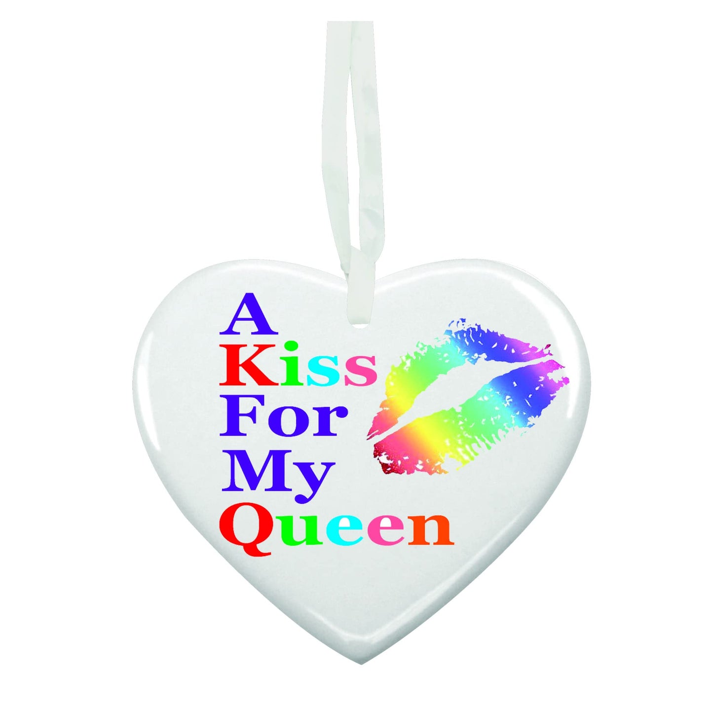 A Kiss For My Queen Ceramic Hanging Heart Keepsake Gift For Him Or Her