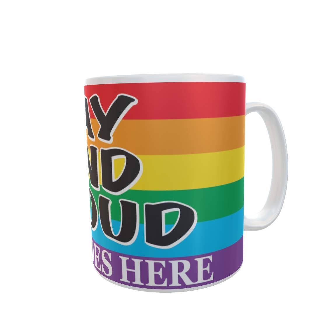 Gay and Proud Rainbow Stripe Personalised Ceramic Gift Mug