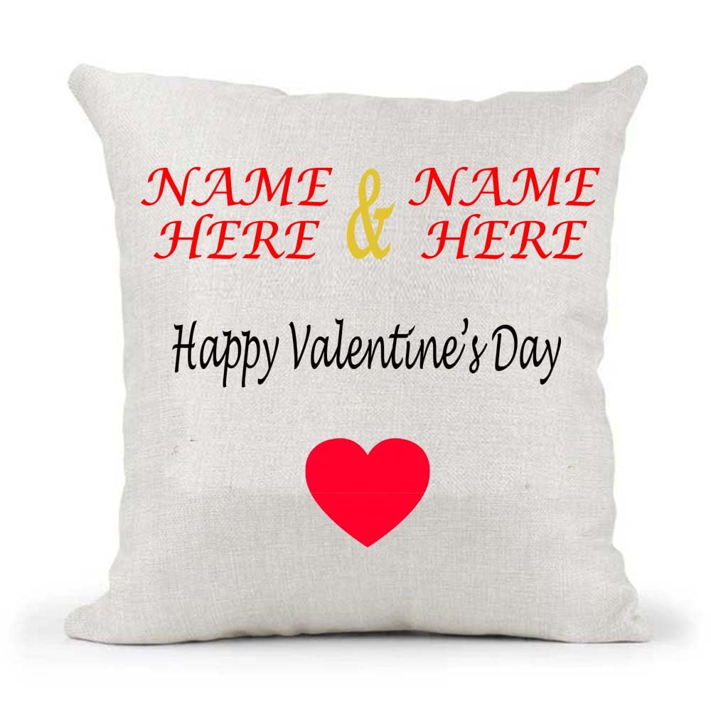 Personalised Red Love Heart Your Names Anniversary Date Wedding Valentine's Couple Birthday Present Cushion Cover Gift