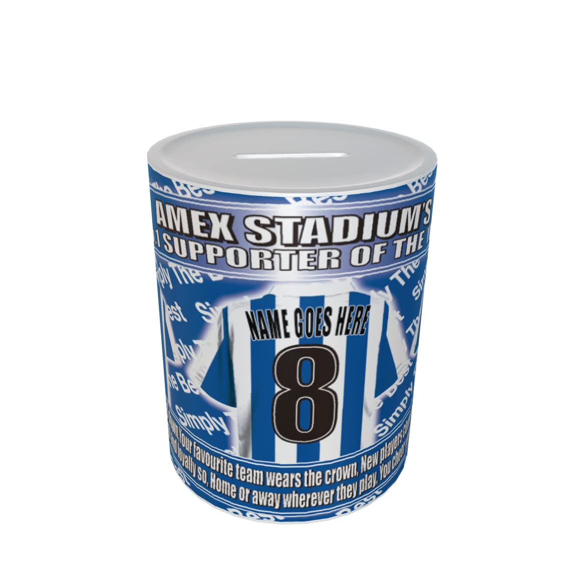 Brighton Football Shirt Personalised Ceramic Money Box Gift