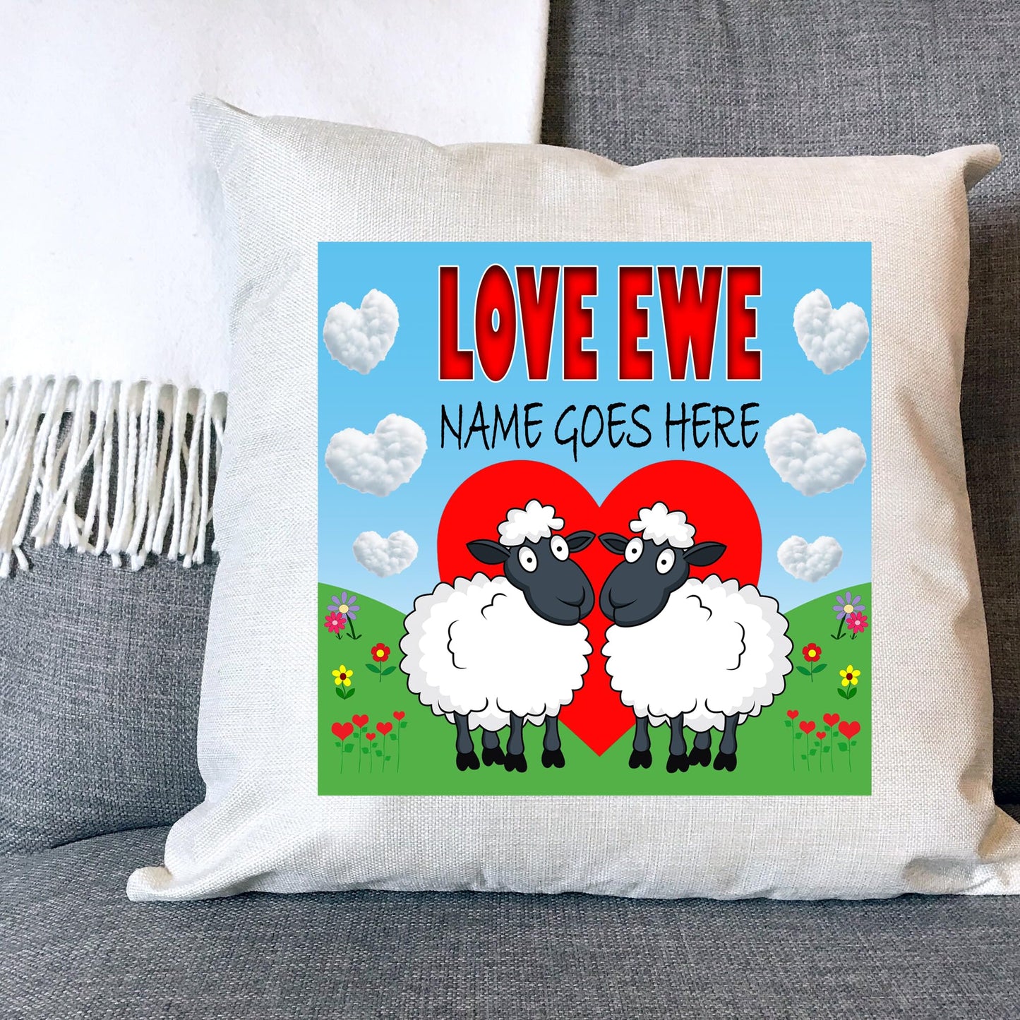 Love Ewe Male Sheep Personalised Cute Country Canvas Cushion Cover Gift