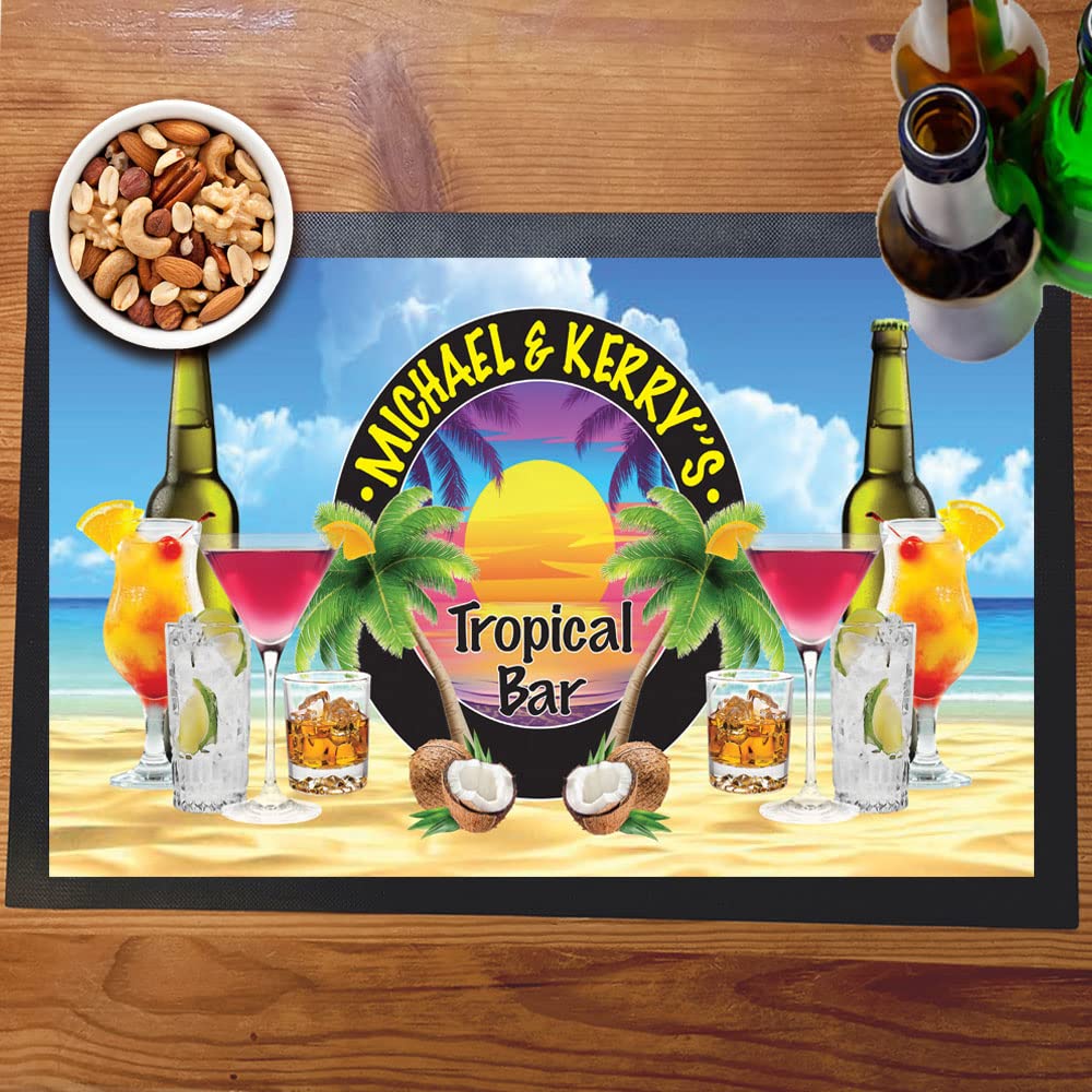 Tropical Beach Bar Mat Runner with Non- Slip Rubber Back and Personalised Name Home, Pub, Coffee Shop, Venue, Garden, Bar Gift
