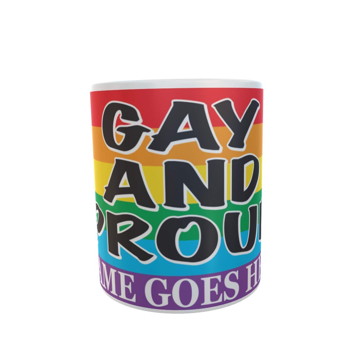 Gay and Proud Rainbow Stripe Personalised Ceramic Gift Mug