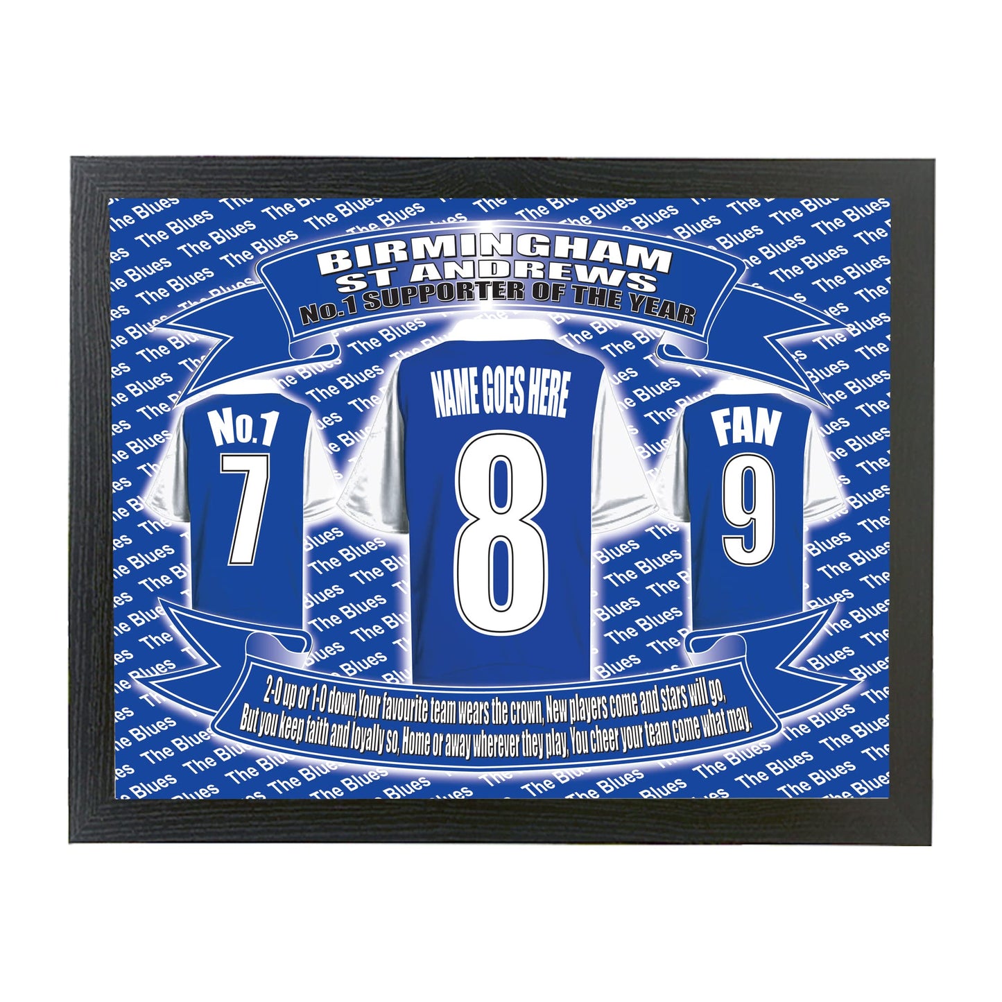 Birmingham Personalised Football Shirt Lap Tray - Free Personalisation - up to 12 Characters - Gift Present