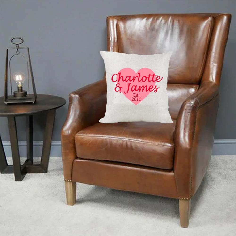 Personalised Your Name Names & Date Couple Anniversary Wedding Boyfriend Girlfriend Husband Wife Life Partner Valentine's Birthday Present Country Canvas Cushion Cover Gift