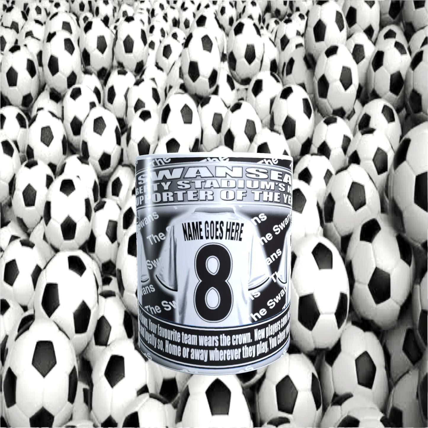 Swansea Football Team Shirt Personalised Mug Gift with Chocolate Footballs