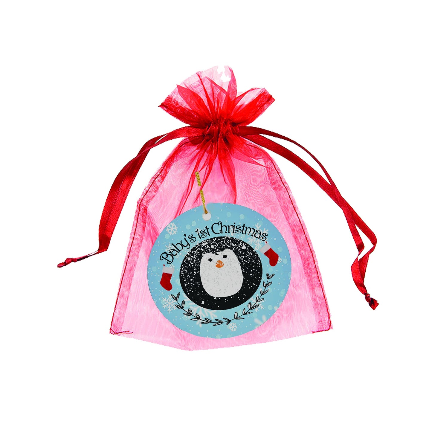 Baby's First Christmas Penguin Ceramic Keepsake Hanging Tree Decoration, White, 7 x 7cm