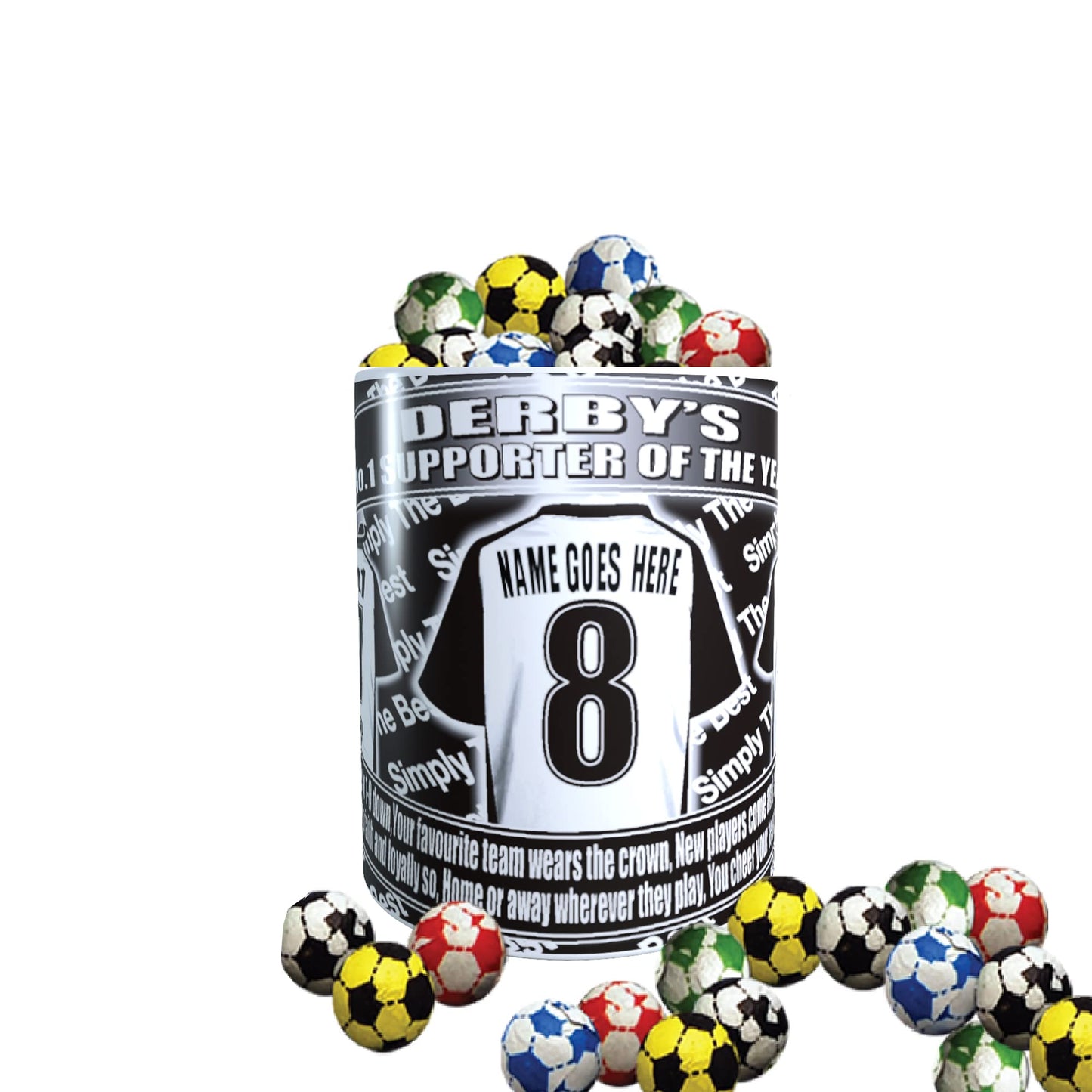 Derby Football Team Shirt Personalised Mug Gift with Chocolate Footballs