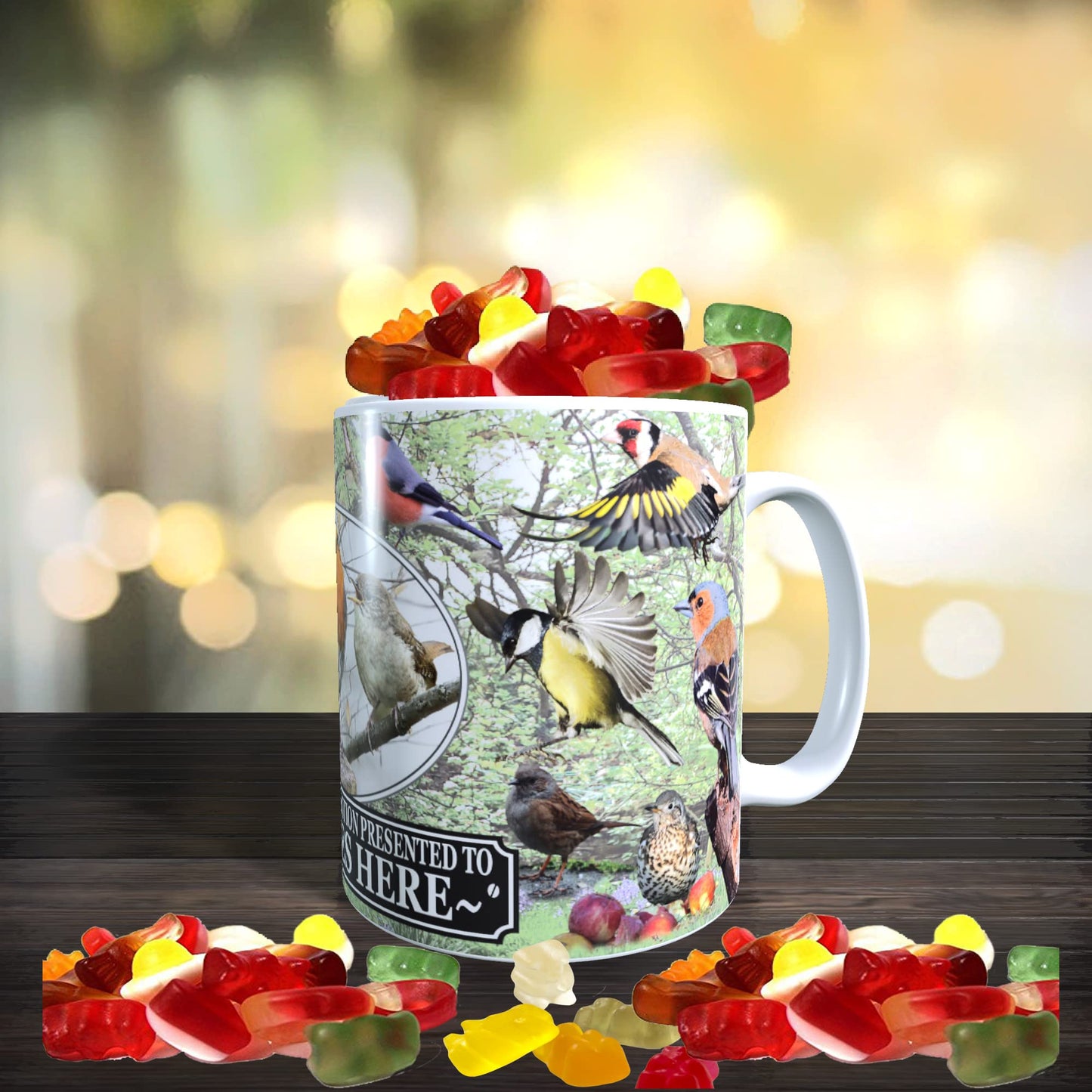 British Garden Birds Personalised Mug with Choice of Sweets Gift