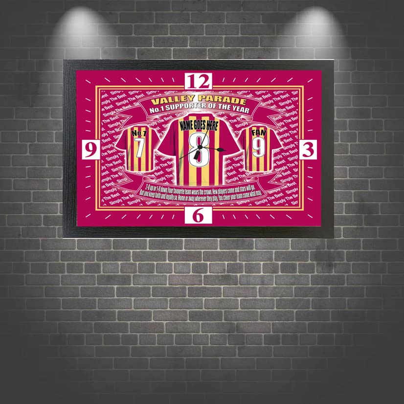 Bradford City Football Shirt Clock Personalised Gift Present
