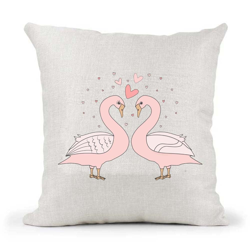 Cute Male Female Couple Gay Straight Non-Binary Queer Lesbian Bisexual Pansexual Swans Valentines Day Anniversary Country Canvas Style Cushion Cover Gift
