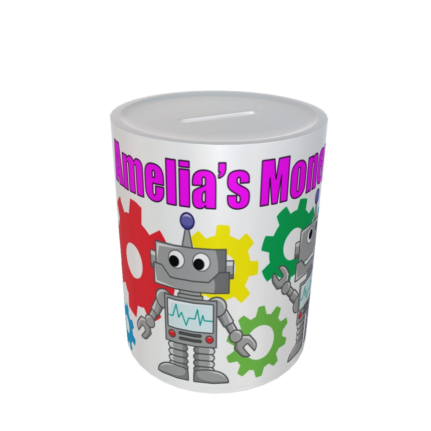 Personalised Kids Robot Ceramic Piggy Bank Money Box Gift