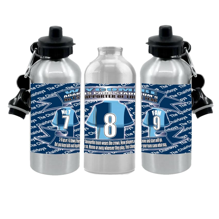 Wycombe Football Shirt Silver Aluminium Two Lid Unisex Water Bottle Gift