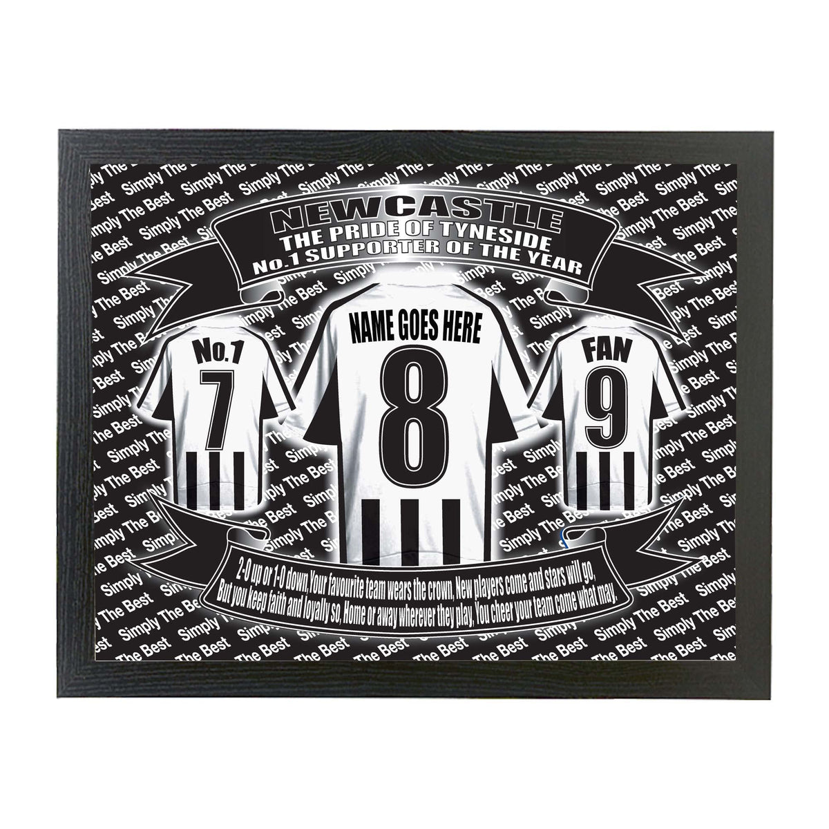 Newcastle Football Shirt Personalised Lap Tray Gift, Multicoloured, M