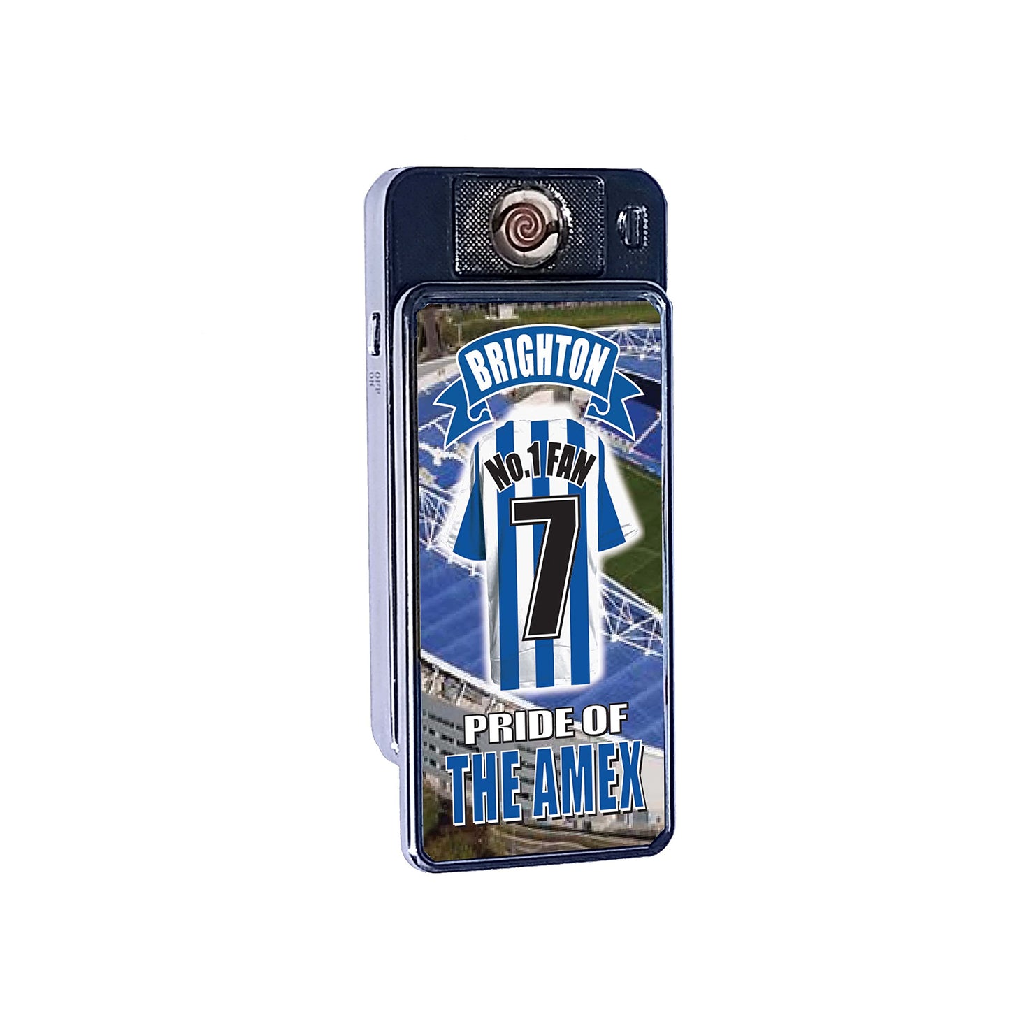 Brighton No.1 Fan Football Shirt Rechargeable Gift Boxed Silver Metal USB Lighter