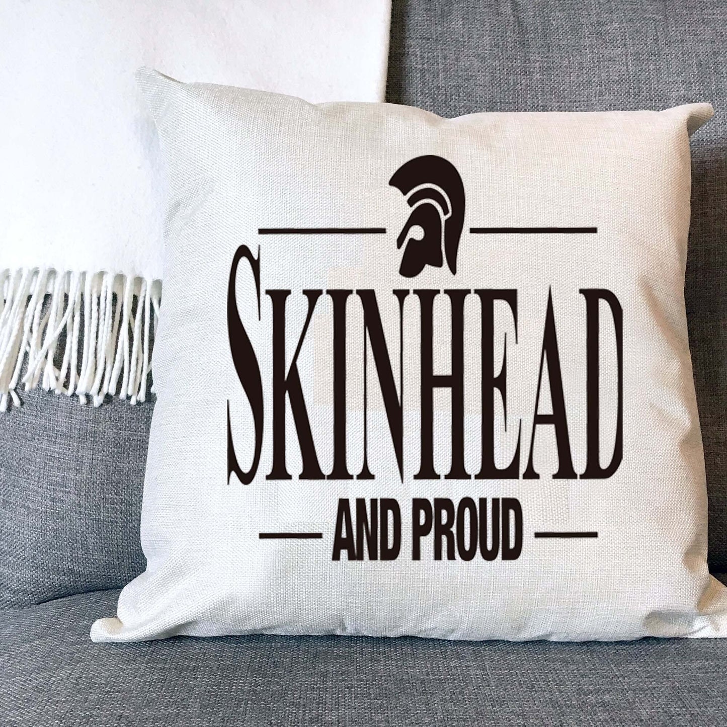 Skinhead And Proud Naturally Woven Linen Style Cushion Cover Pillow Gift