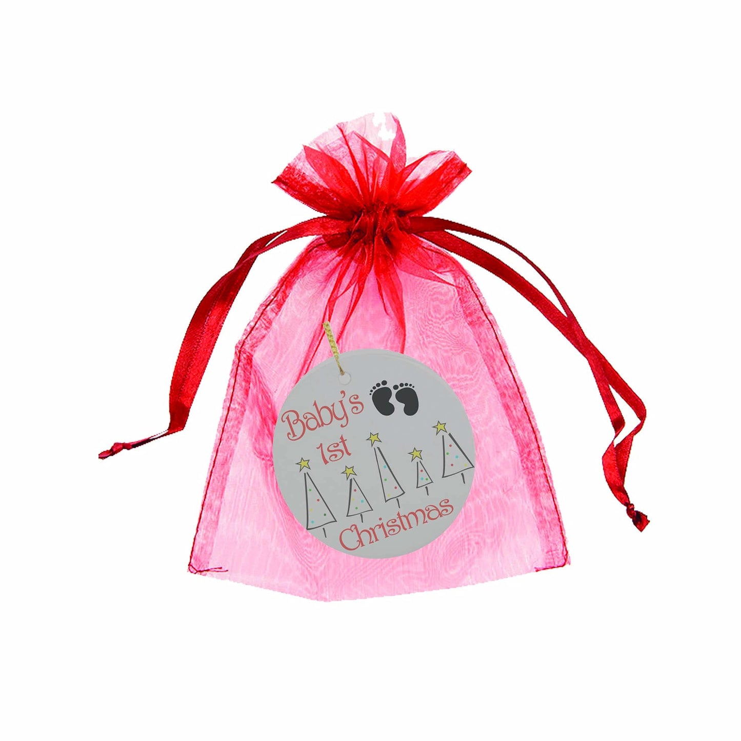 Baby's Footprint First Christmas Ceramic Tree Keepsake Hanging Decoration, White, 7 x 7cm