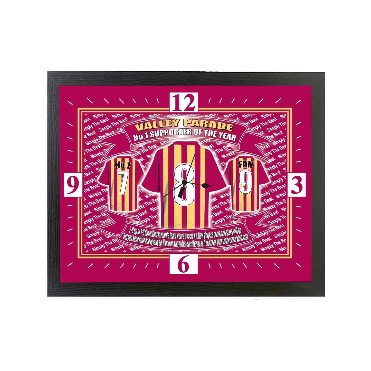 Bradford City Football Shirt Clock Personalised Gift Present
