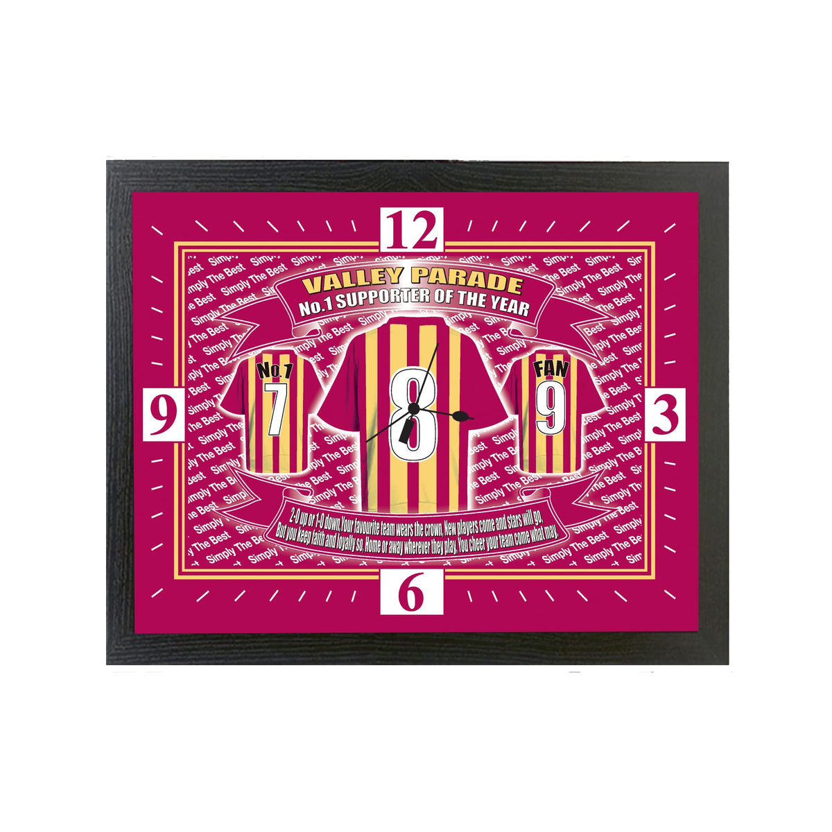Bradford City Football Shirt Clock Personalised Gift Present