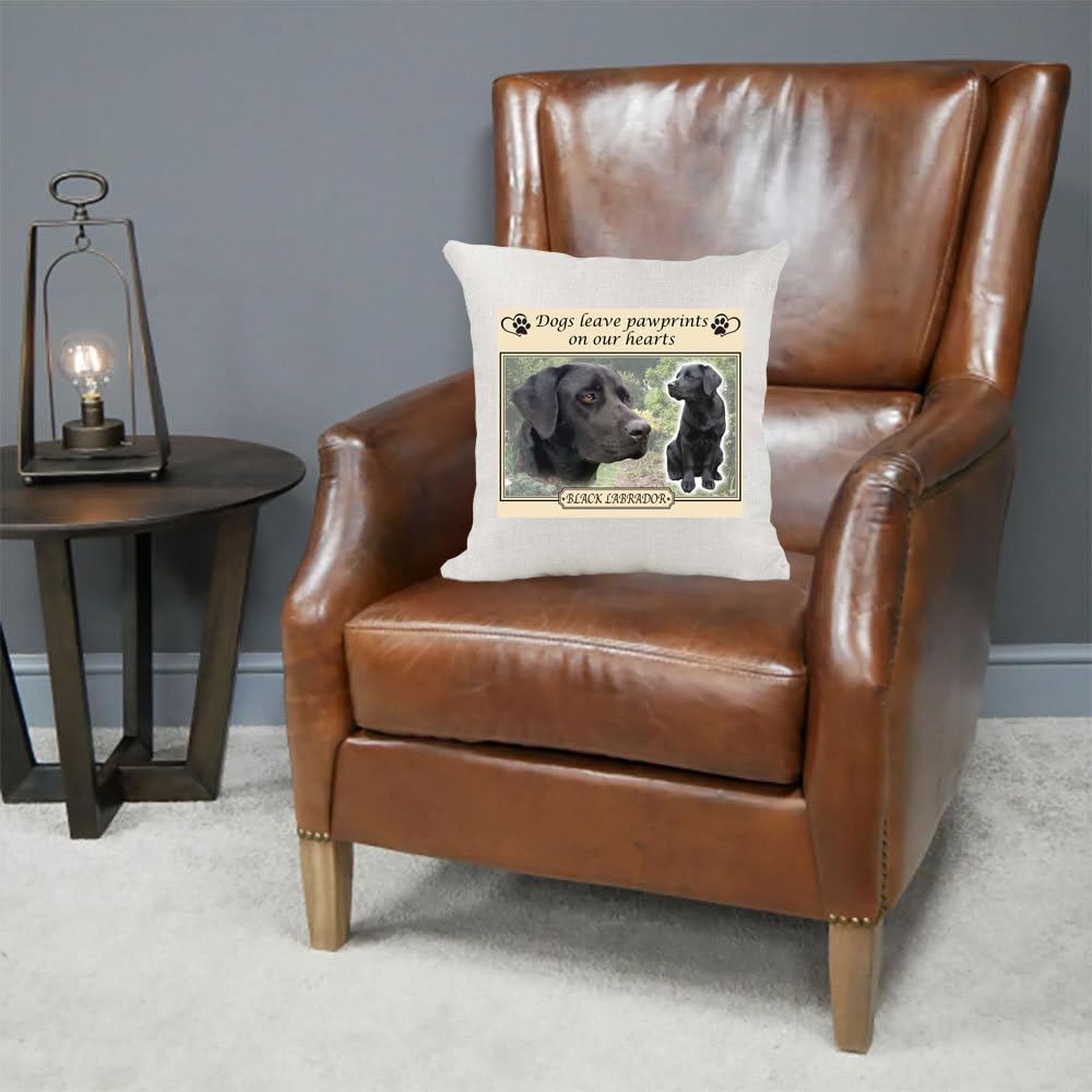 Black Labrador Lab Dogs Leave Pawprints on our Hearts Country Canvas Style Cushion Cover Gift