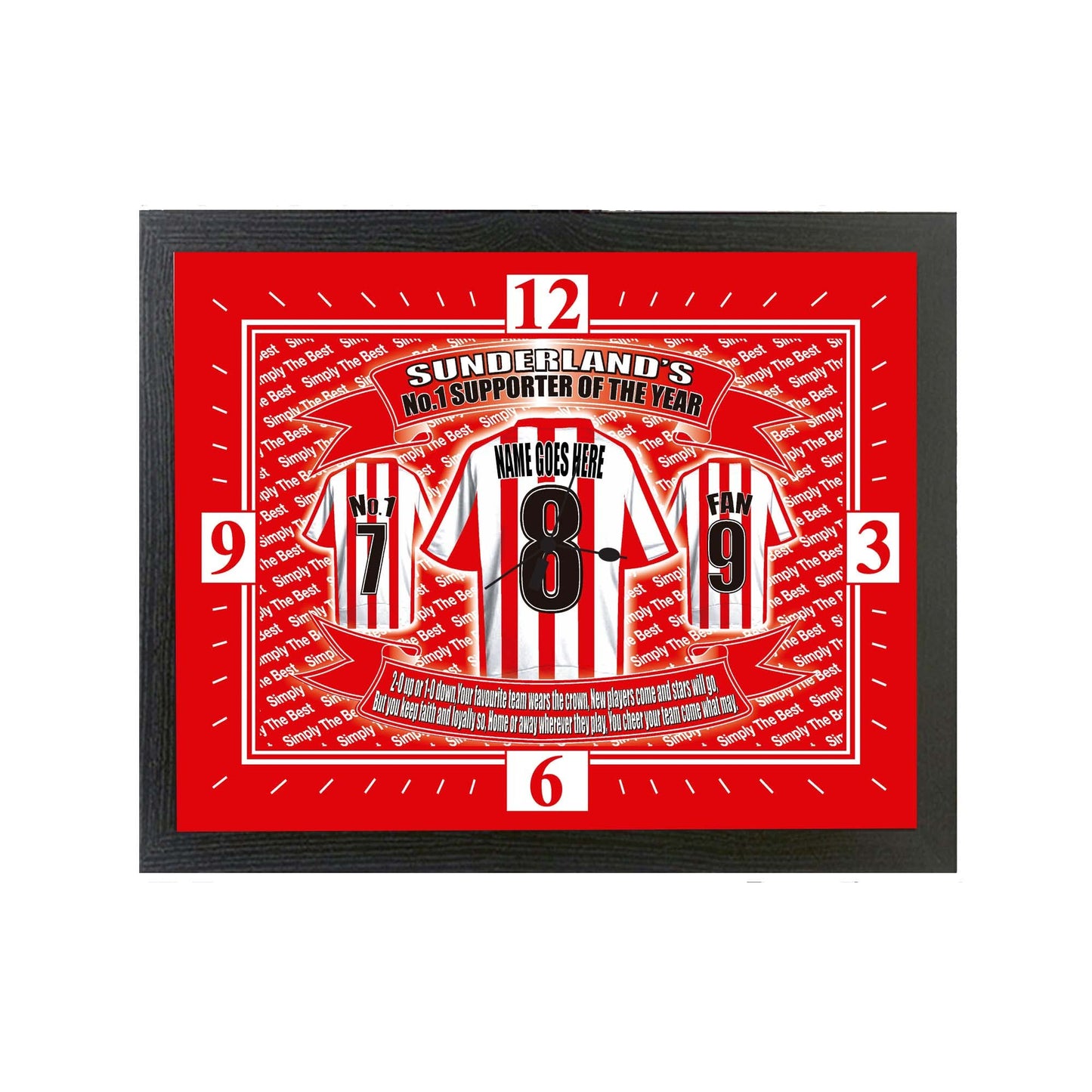 Sunderland Football Shirt Personalised Clock Gift Present