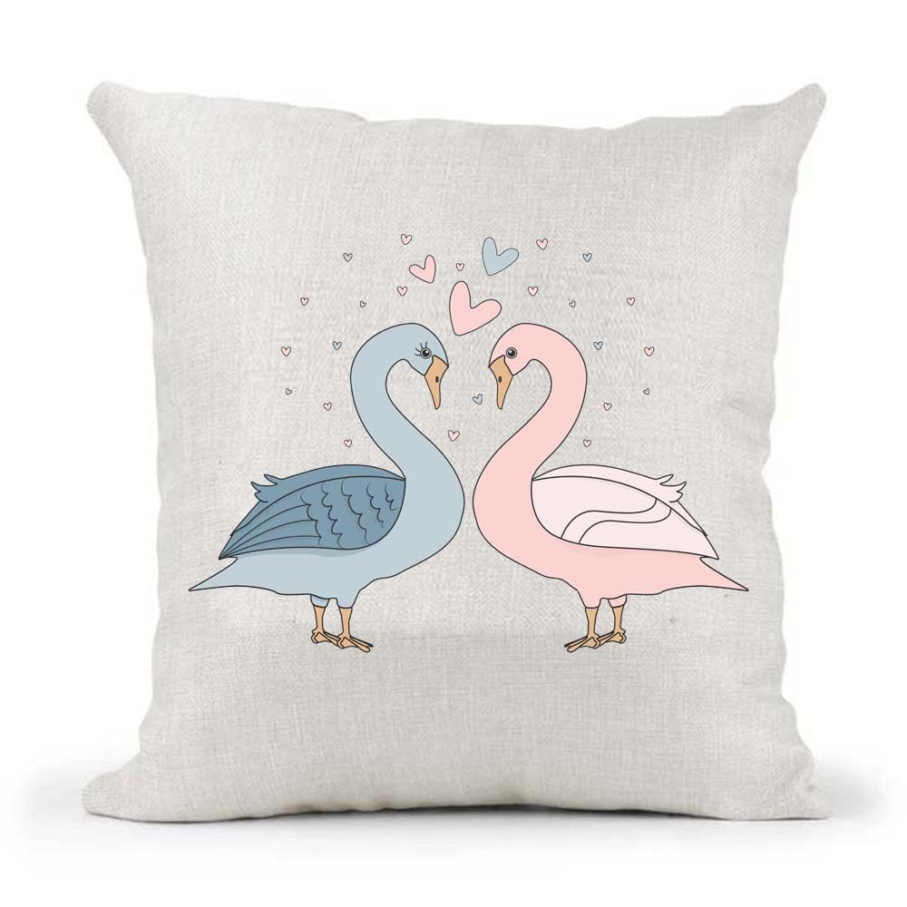 Cute Male Female Couple Gay Straight Non-Binary Queer Lesbian Bisexual Pansexual Swans Valentines Day Anniversary Country Canvas Style Cushion Cover Gift