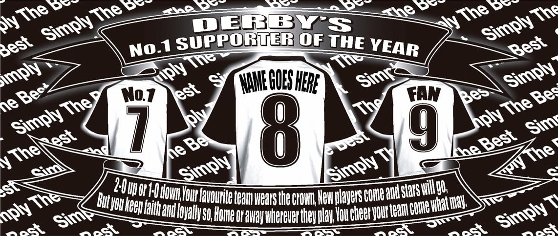 Personalised Der(by) Water Bottle - Football Shirt - Silver Aluminium Two Lids - Unisex Gift