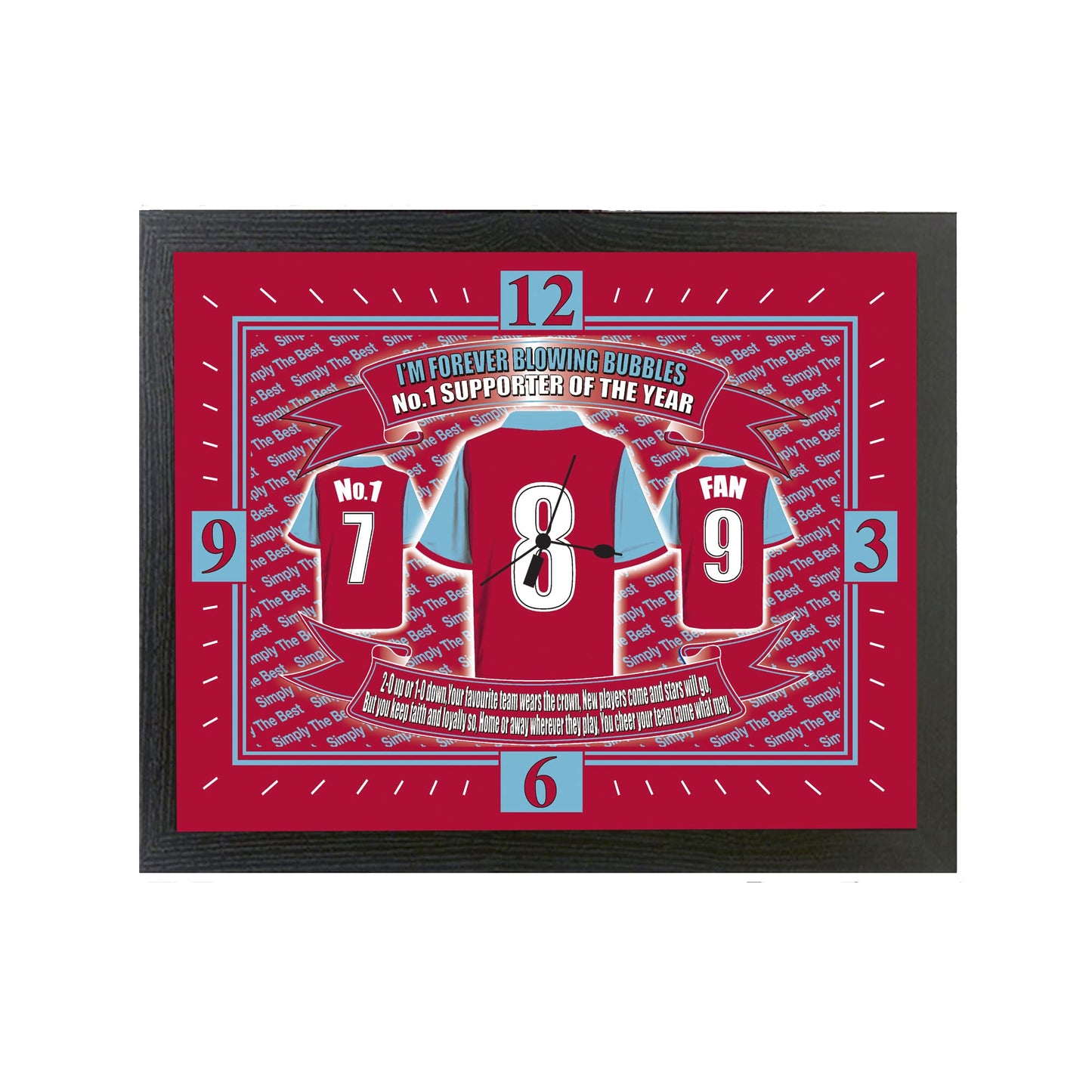 West H Utd Football Shirt Clock Gift Present