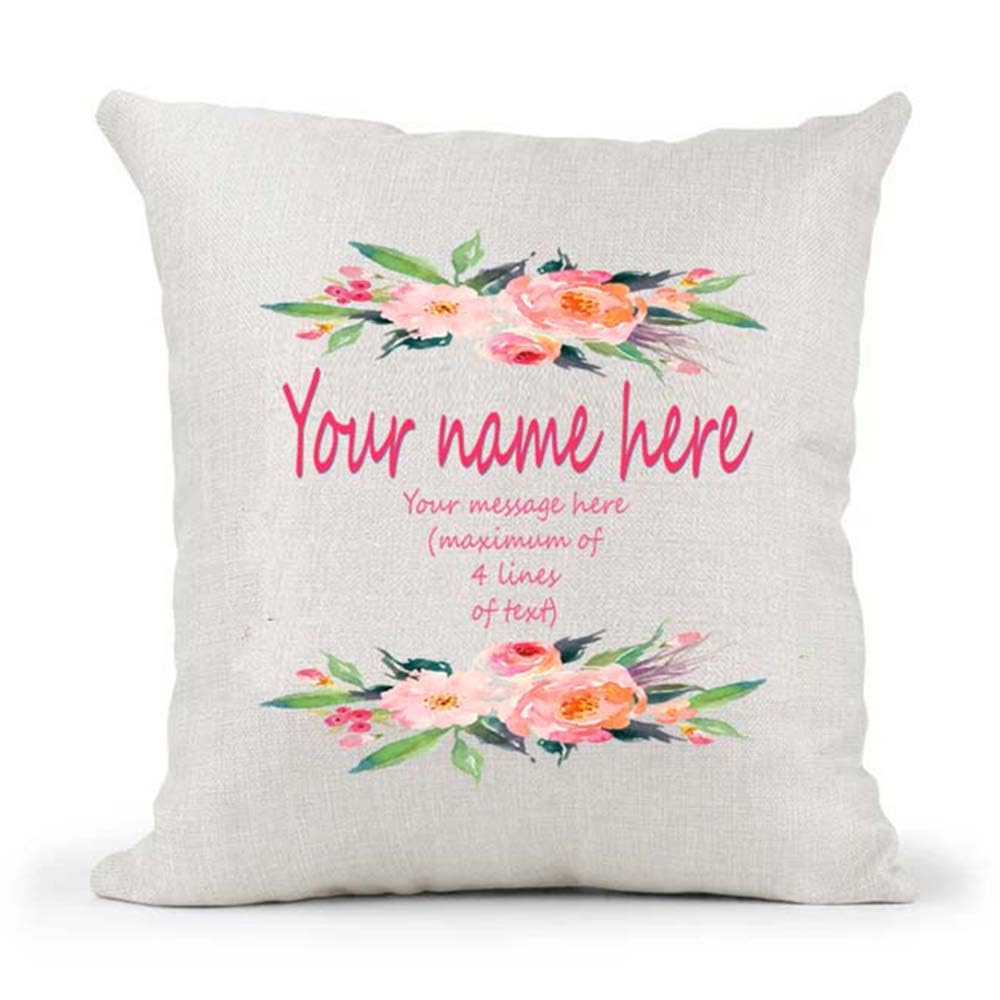 Personalised Floral Name & Message Wedding Anniversary Valentines Mother's Day Birthday Country Canvas Cushion Cover Gift