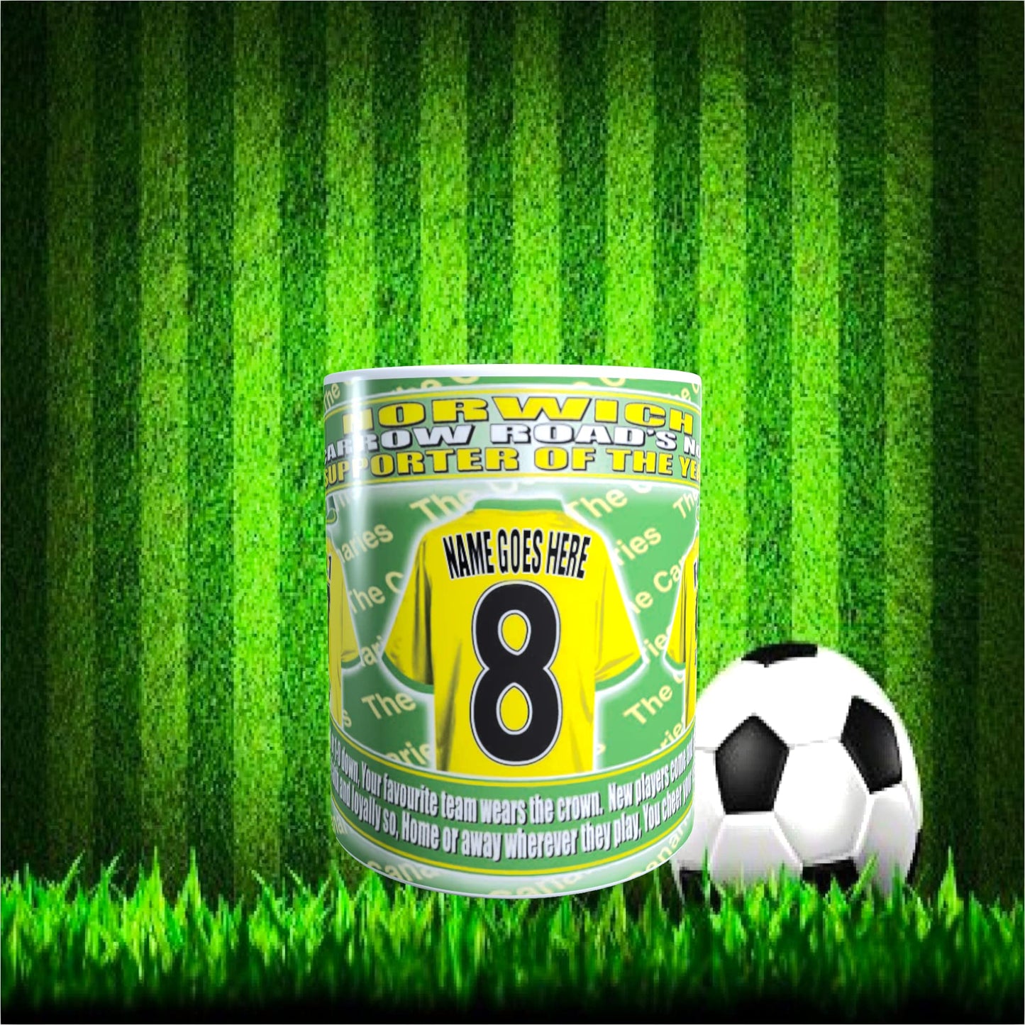 Norwich Football Team Shirt Personalised Mug Gift with Chocolate Footballs