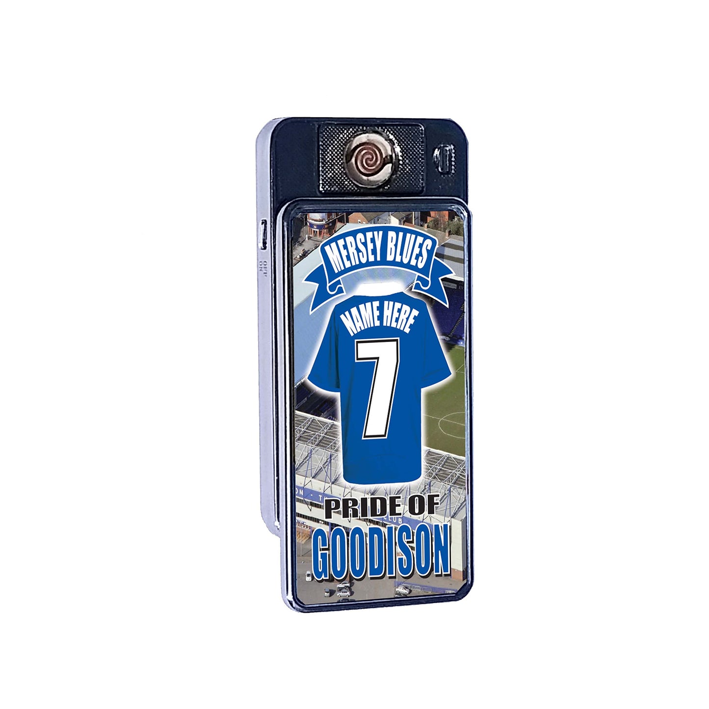 The People's Club Personalised Football Shirt Rechargeable Gift Boxed Silver Metal USB Lighter Team-Everton, 70mm x 38mm x 11mm