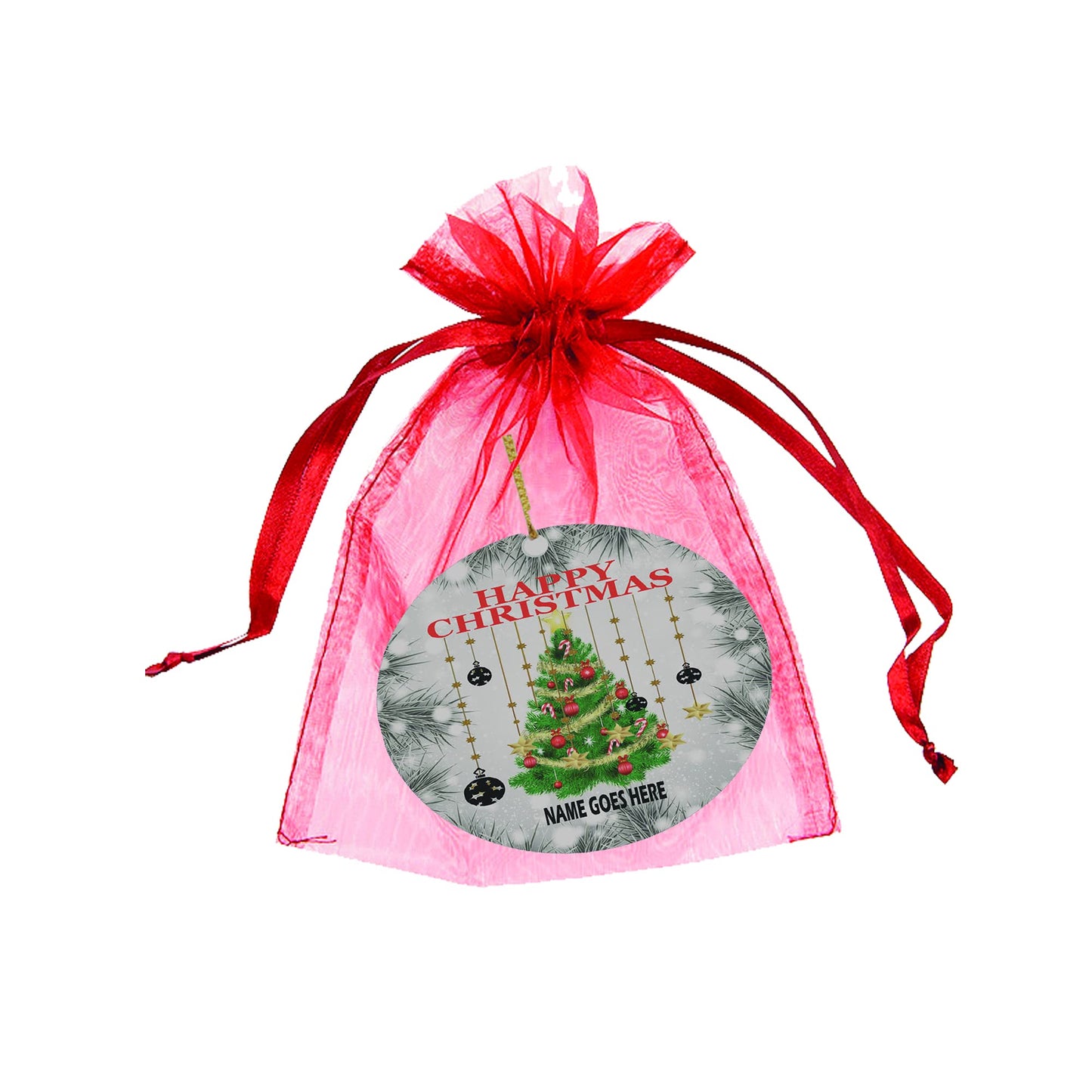 Happy Christmas Personalised Ceramic Keepsake Hanging Tree Decoration With Double Sided Personalisation, White, 7 x 7cm