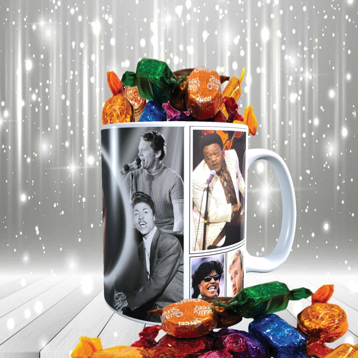 Rock n Roll Greats of The 50s & 60s Celebrity Music Icon Mug with Choice of Sweets Gift
