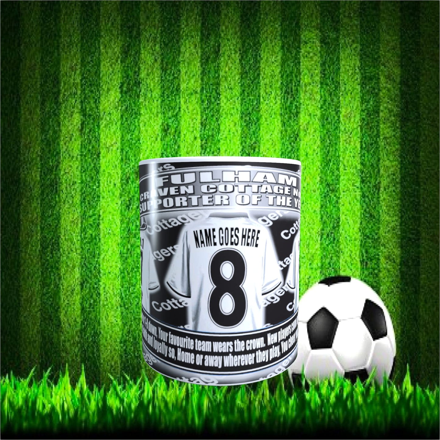 Fulham Football Team Shirt Personalised Mug Gift with Chocolate Footballs