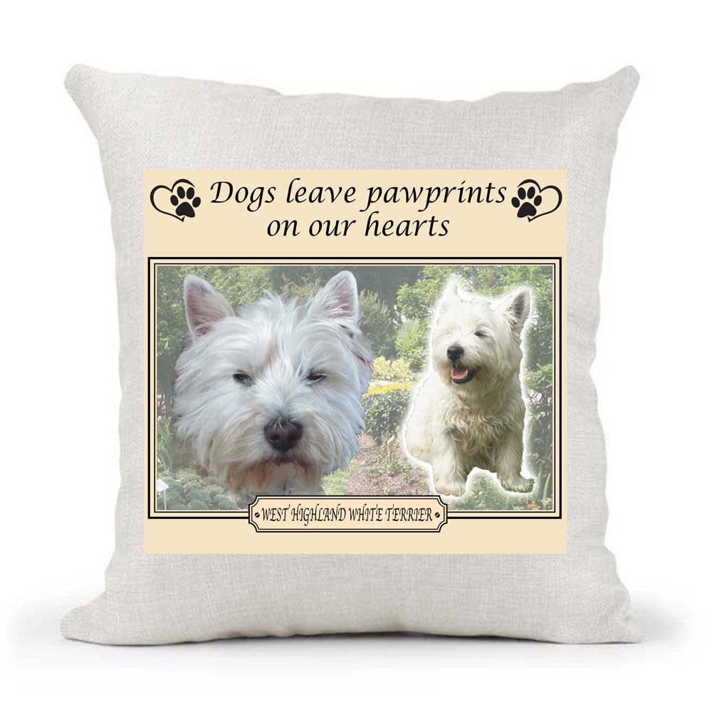 White West Highland Terrier Staffy Dogs Leave Pawprints on our Hearts Country Canvas Style Cushion Cover Gift