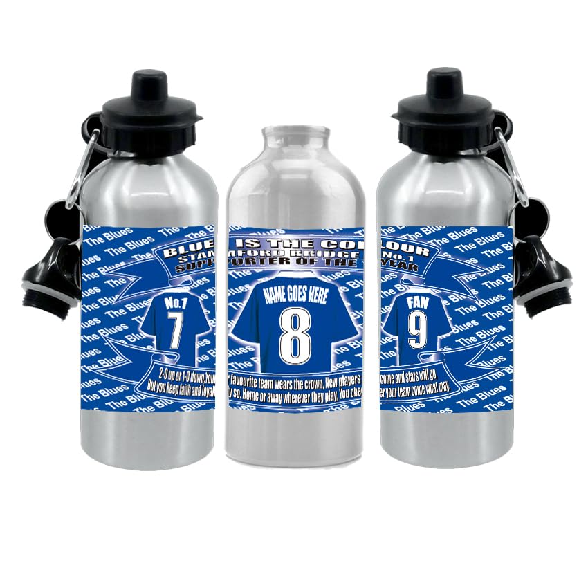 Personalised Pensioners Water Bottle - Football Shirt - Silver Aluminium Two Lids - Unisex Gift