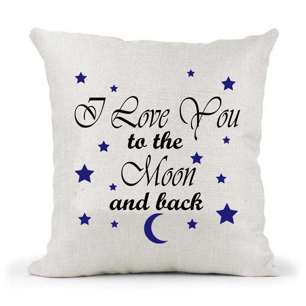Navy Blue I Love You To The Moon And Back poem Mother's Father's Day Birthday Present Country Canvas Style Cushion Cover Gift