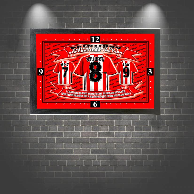 Brentford City Football Shirt Personalised Clock Gift Present