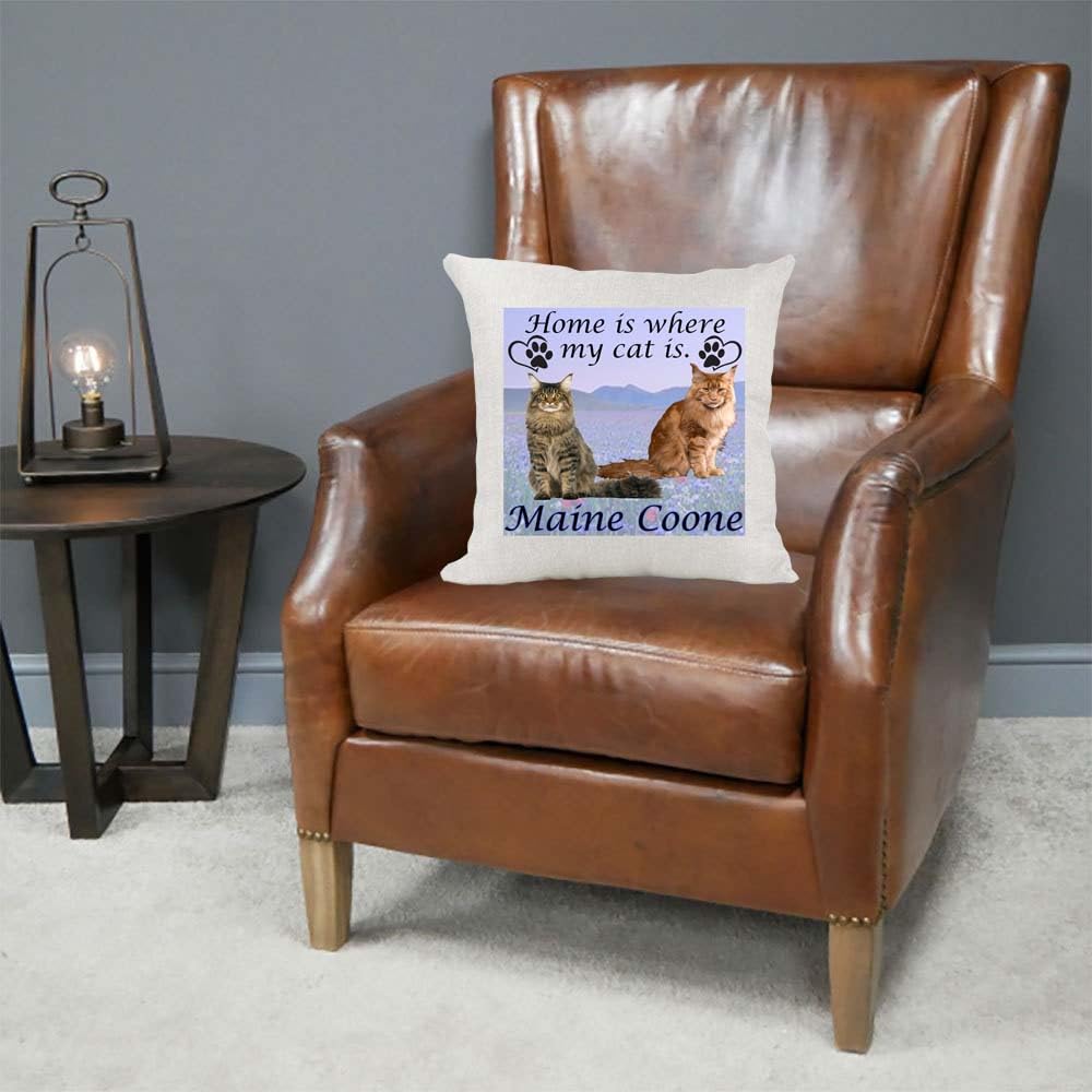 Maine Coone Breed Home is Where My Cat is Kitten Slave Owner Country Canvas Style Cushion Cover Gift