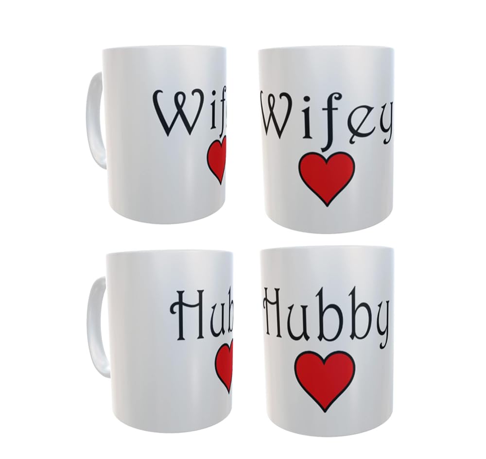 Hubby and Wife (ey) Set of Two Love Heart Valentine's Day Any Occasion Mug Gift